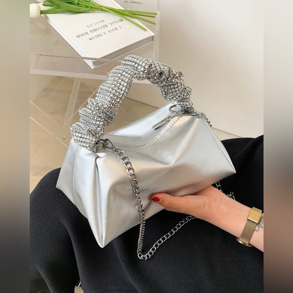 Sequin Handle Chain Satchel Bag - image 1